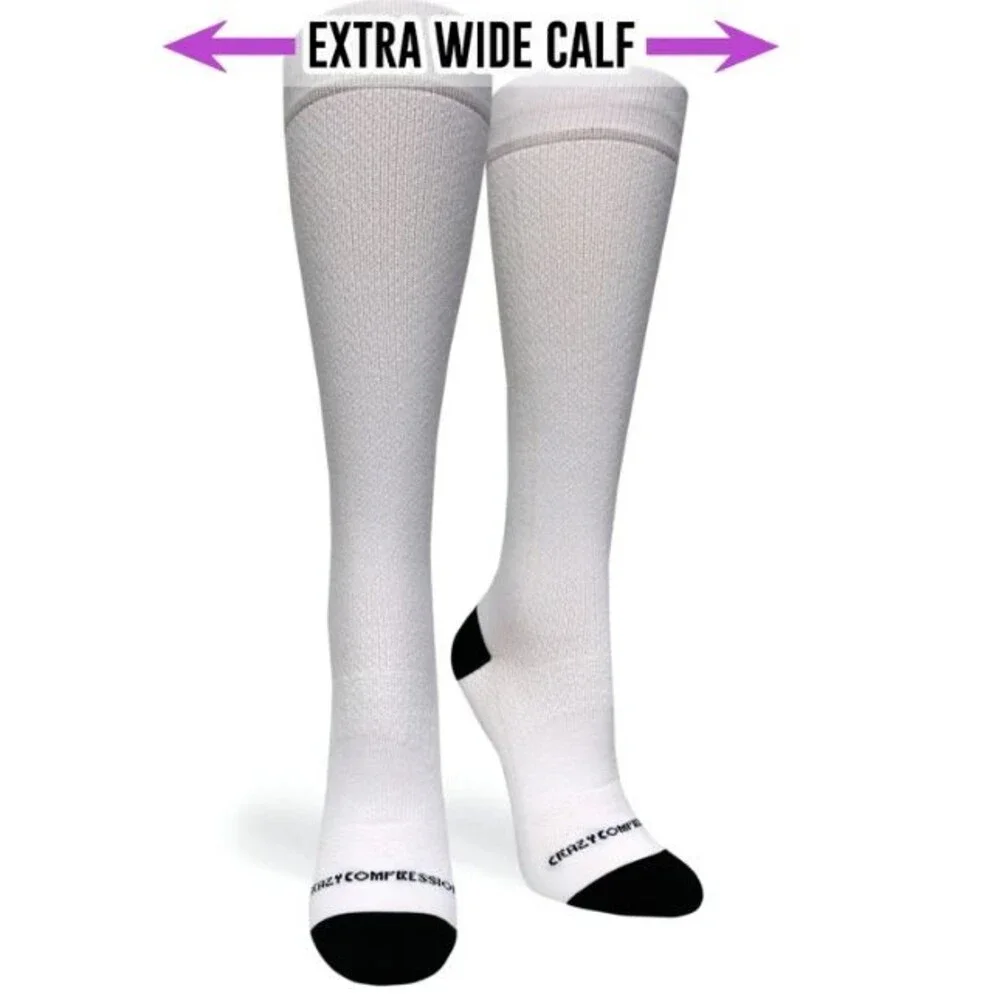 Womens NWOT Crazy Compression Solid White OTC Knee High Wide Calf Socks